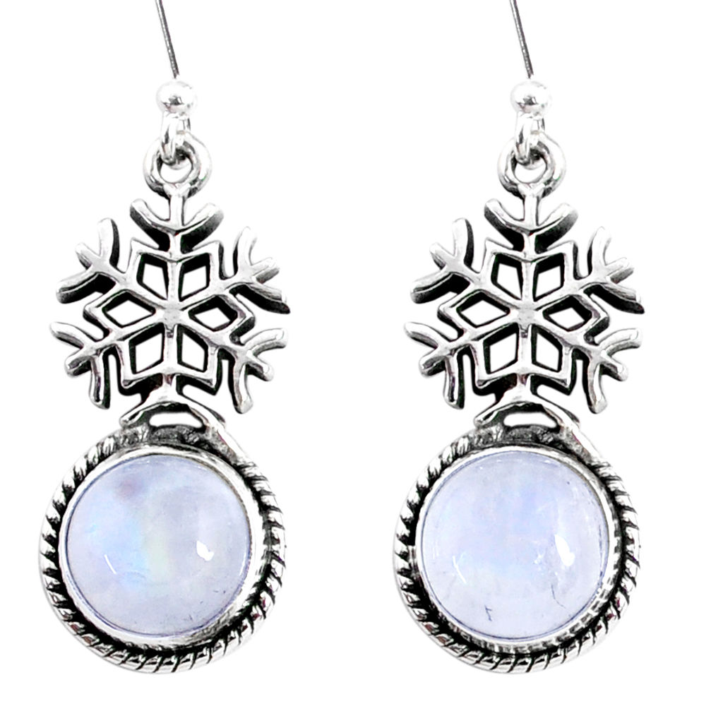 9.49cts natural rainbow moonstone 925 silver dangle snowflake earrings r66575