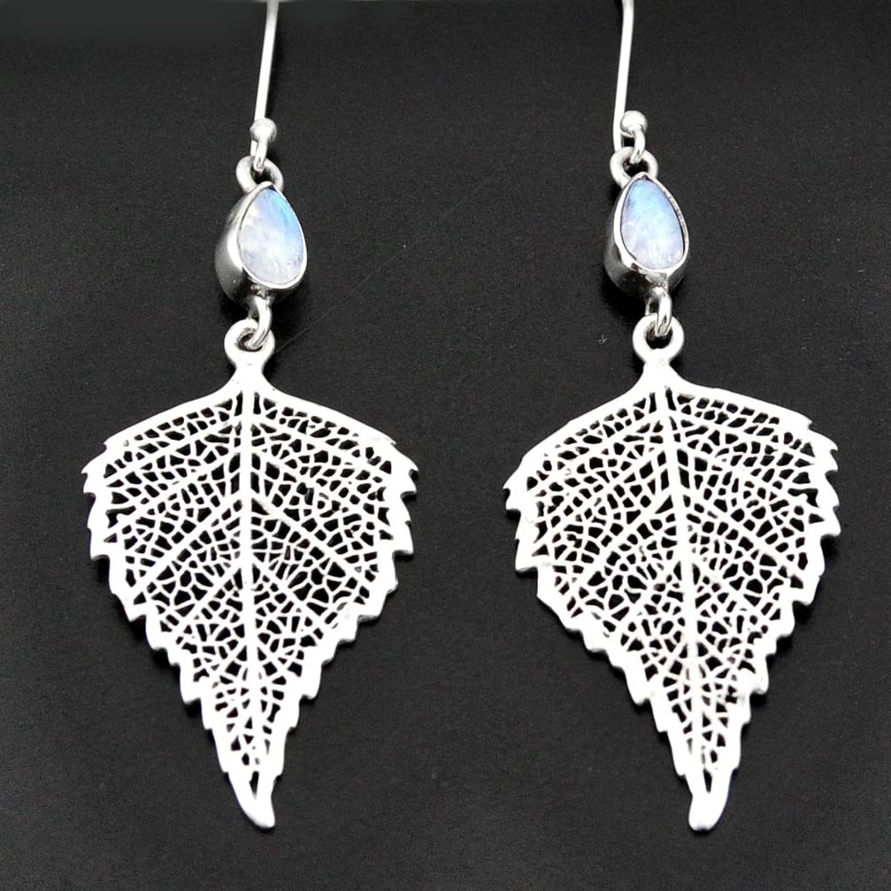 4.82cts natural rainbow moonstone 925 silver deltoid leaf earrings d40582