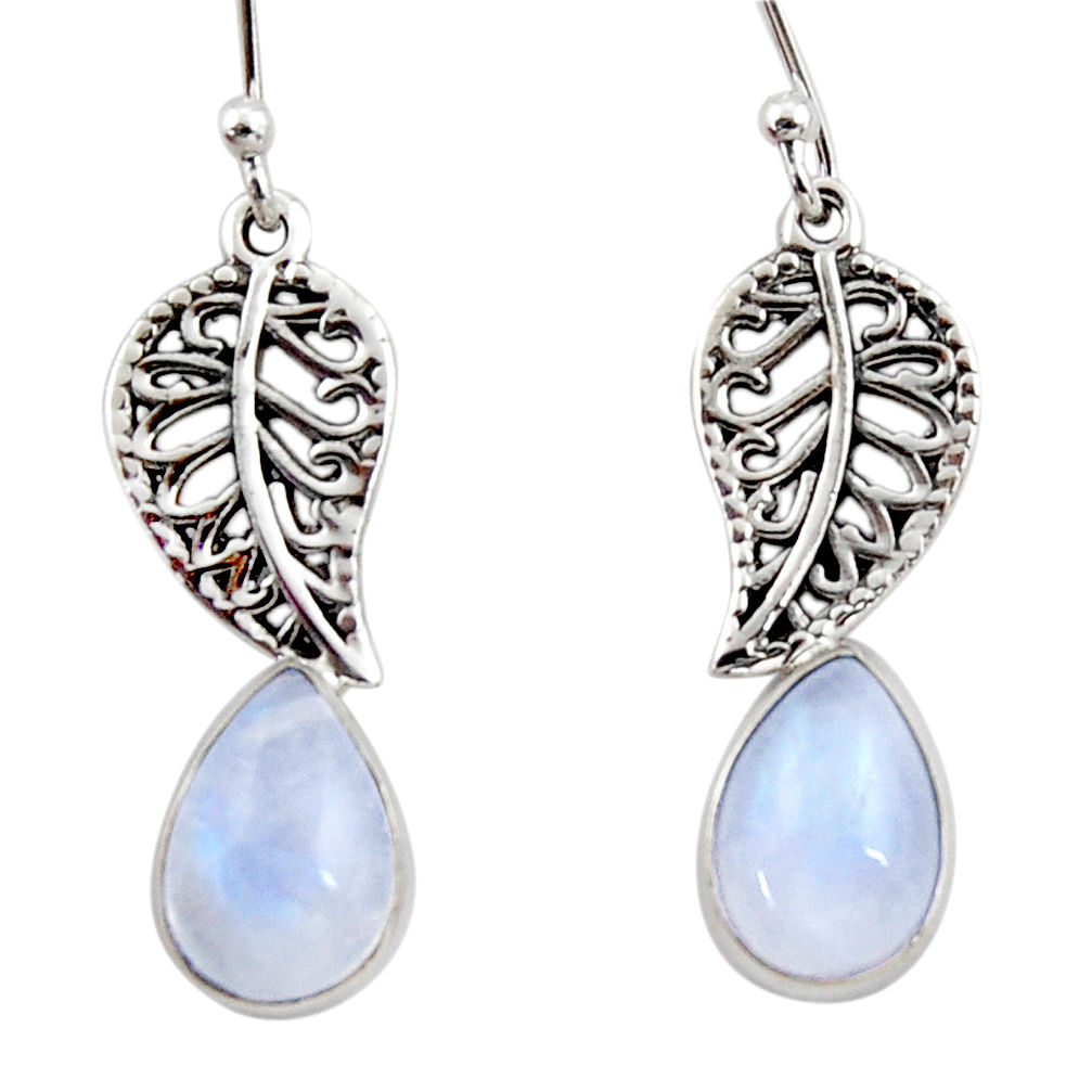 4.43cts natural rainbow moonstone 925 silver deltoid leaf earrings r48126