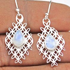 3.76cts natural rainbow moonstone 925 silver flower of life earrings t88815