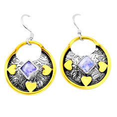 2.26cts natural rainbow moonstone 925 silver gold dangle earrings jewelry n27873