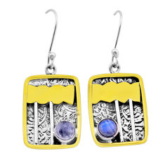 1.95cts natural rainbow moonstone 925 silver gold dangle earrings jewelry n51022