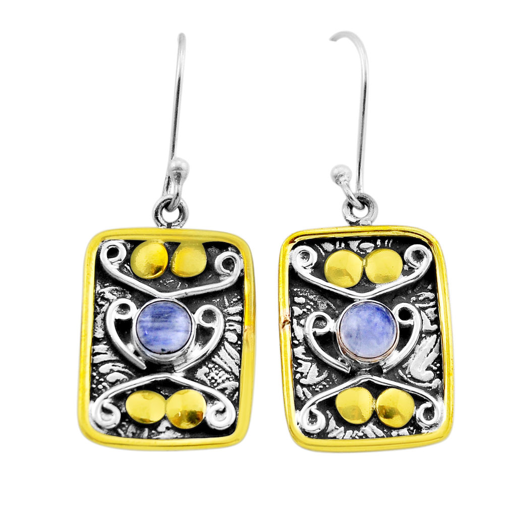 1.83cts natural rainbow moonstone 925 silver gold dangle earrings jewelry n51040