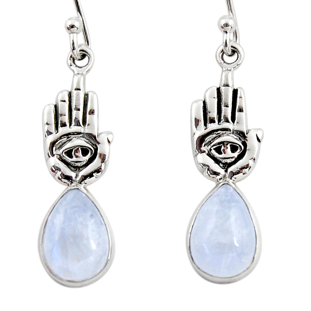 4.84cts natural rainbow moonstone 925 silver hand of god hamsa earrings r48151