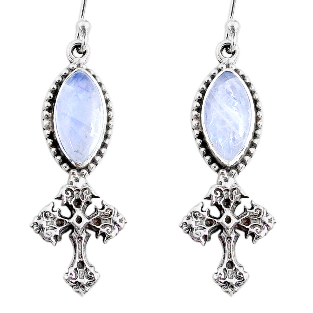 10.74cts natural rainbow moonstone 925 silver holy cross earrings jewelry r66522
