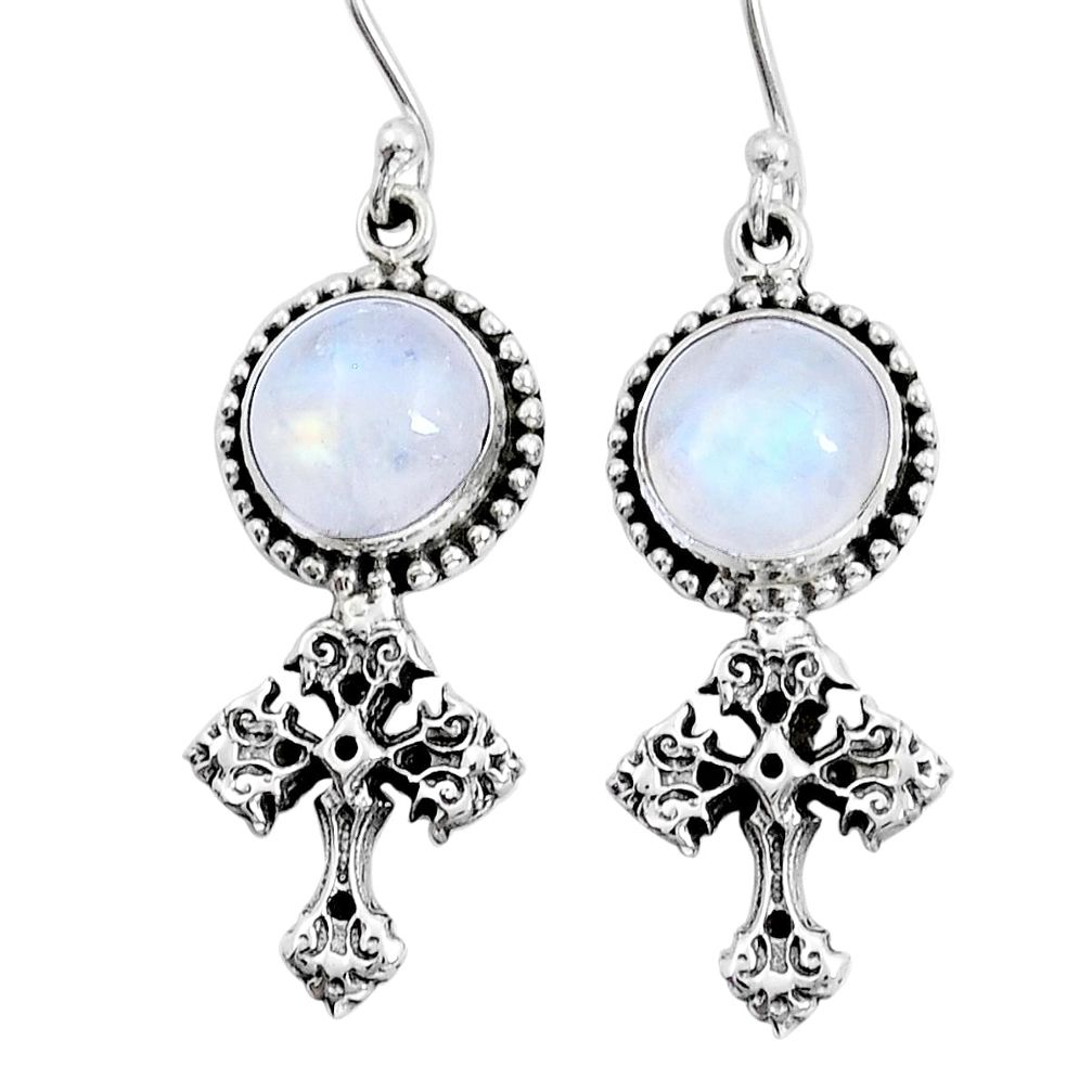 10.13cts natural rainbow moonstone 925 silver holy cross earrings jewelry y12284