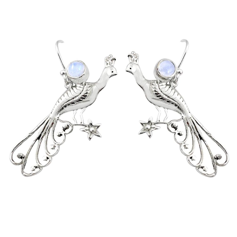 2.19cts natural rainbow moonstone 925 silver peacock charm earrings r67854