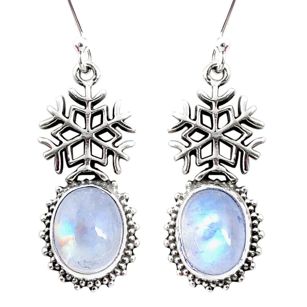 9.10cts natural rainbow moonstone 925 silver snowflake earrings jewelry r66508