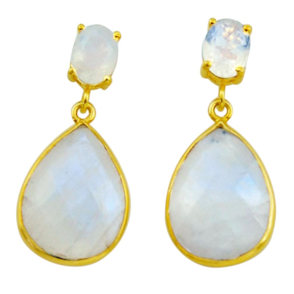 19.98cts natural rainbow moonstone 925 sterling silver 14k gold earrings r31538