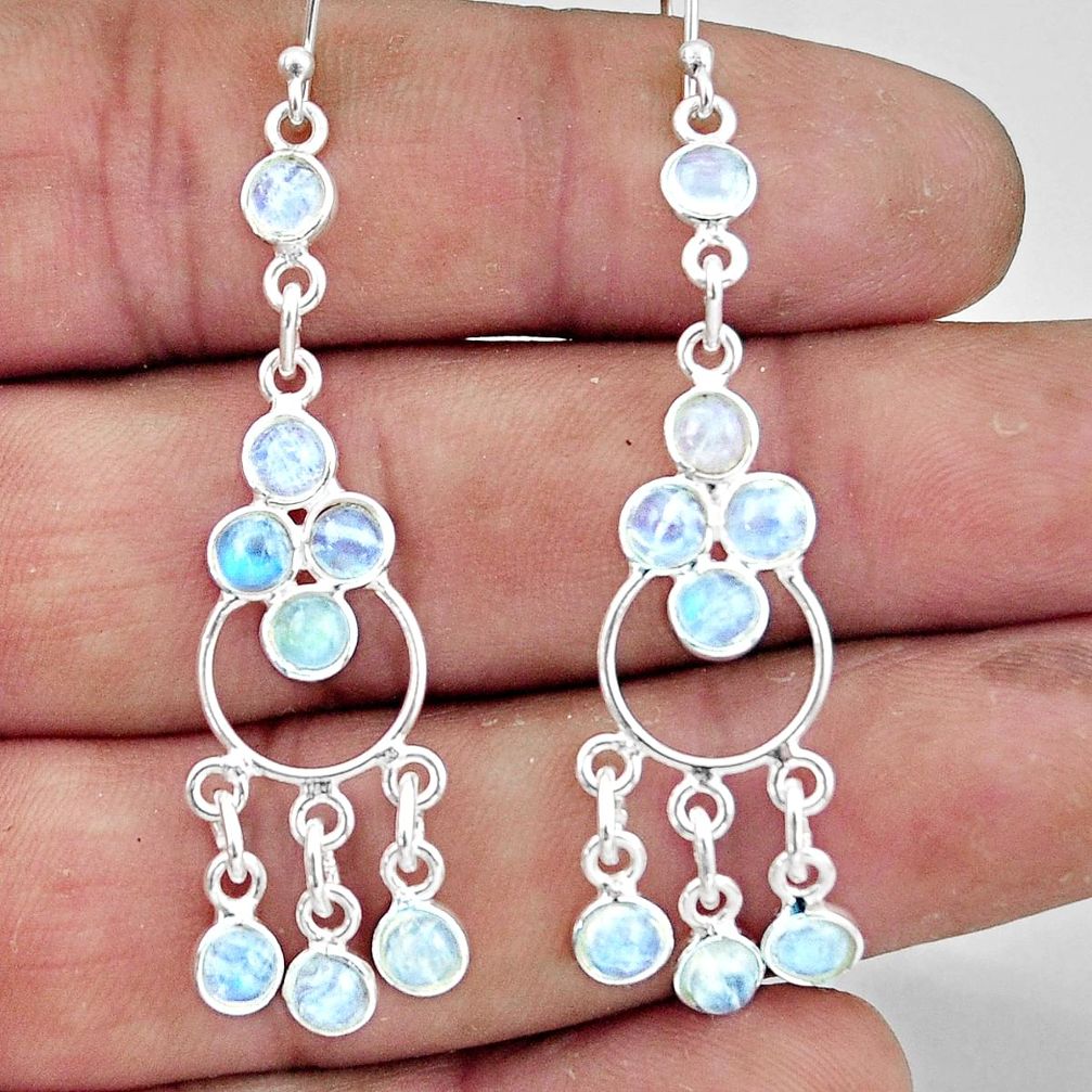 7.92cts natural rainbow moonstone 925 sterling silver chandelier earrings r45058