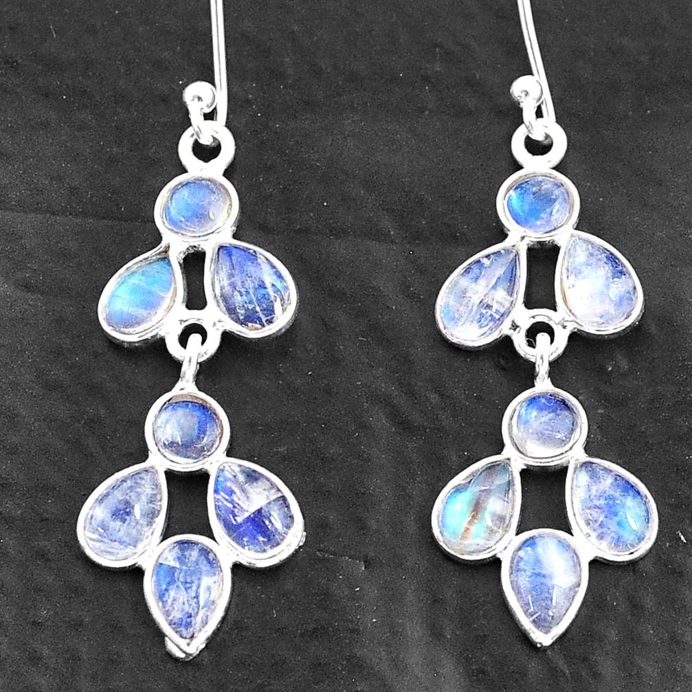 6.68cts natural rainbow moonstone 925 sterling silver chandelier earrings t4698