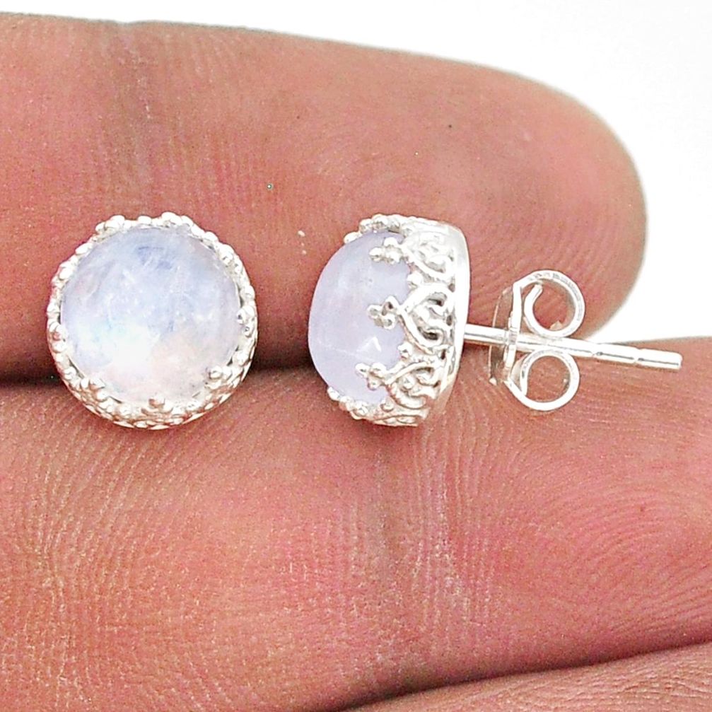 5.86cts natural rainbow moonstone 925 sterling silver crown stud earrings t43678