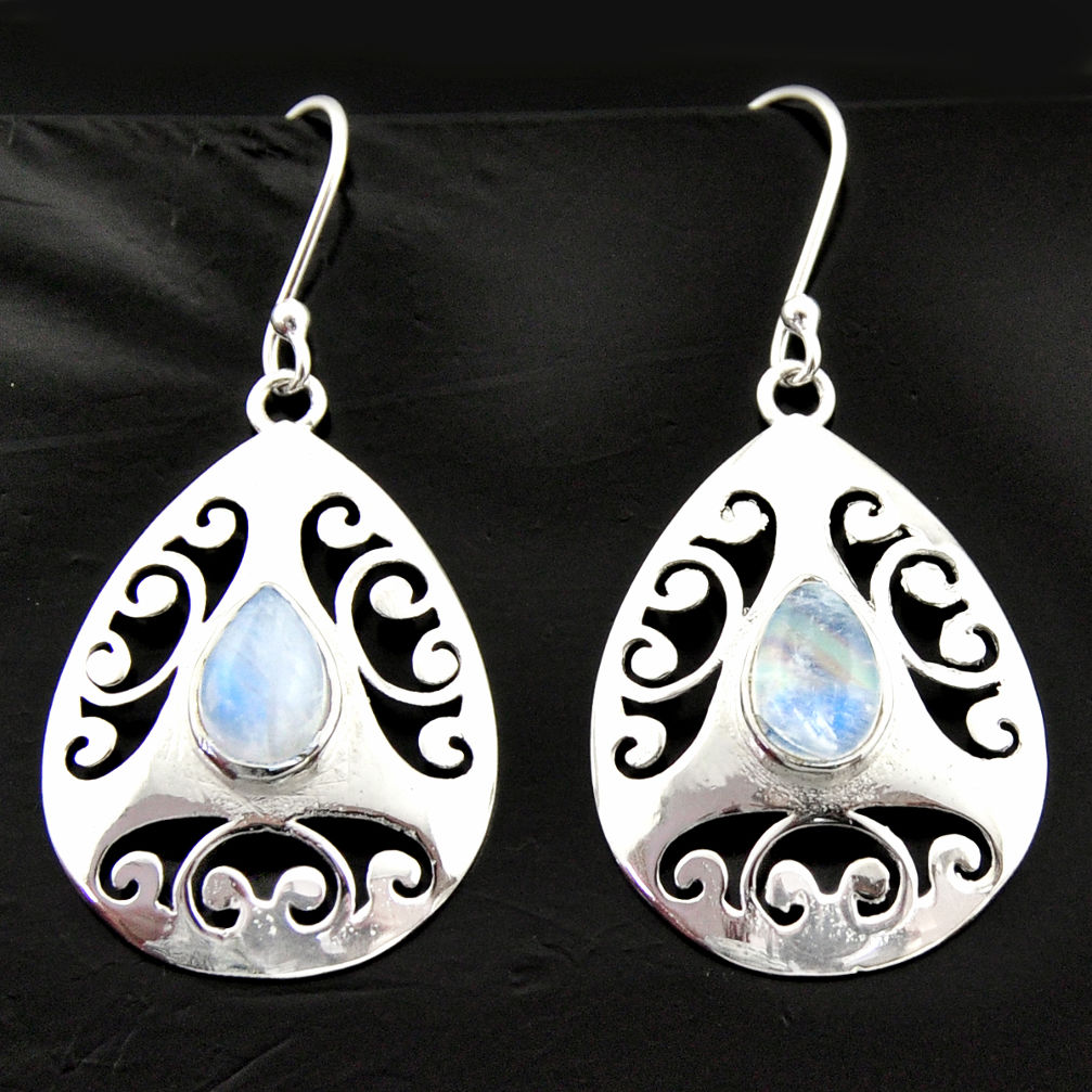 5.41cts natural rainbow moonstone 925 sterling silver dangle earrings d40030