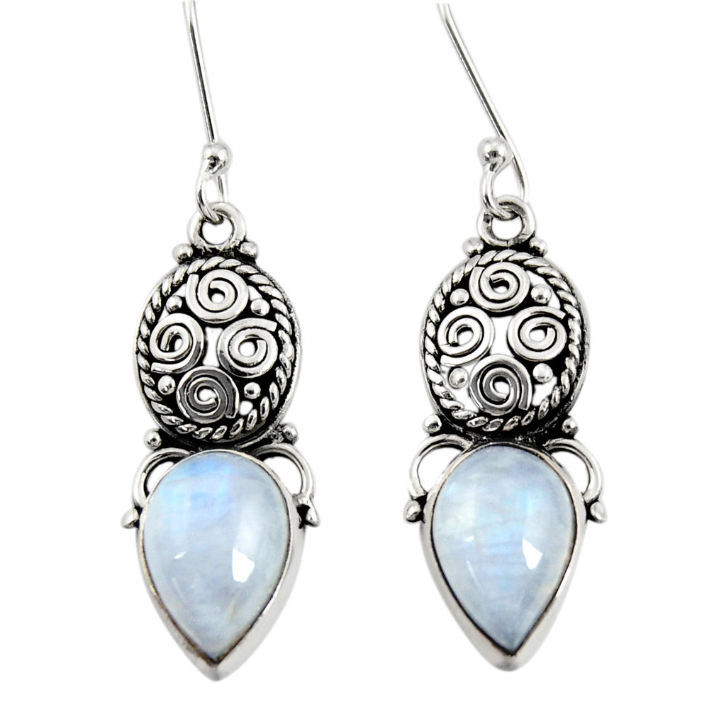8.92cts natural rainbow moonstone 925 sterling silver dangle earrings d40494