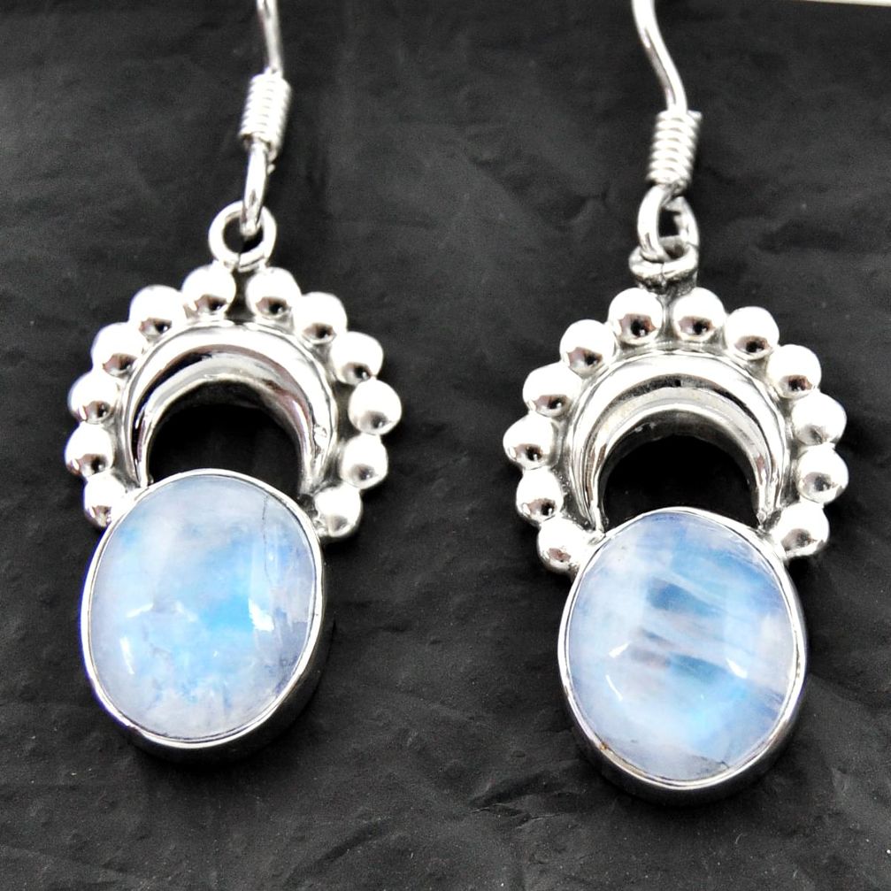 9.03cts natural rainbow moonstone 925 sterling silver dangle earrings d40546