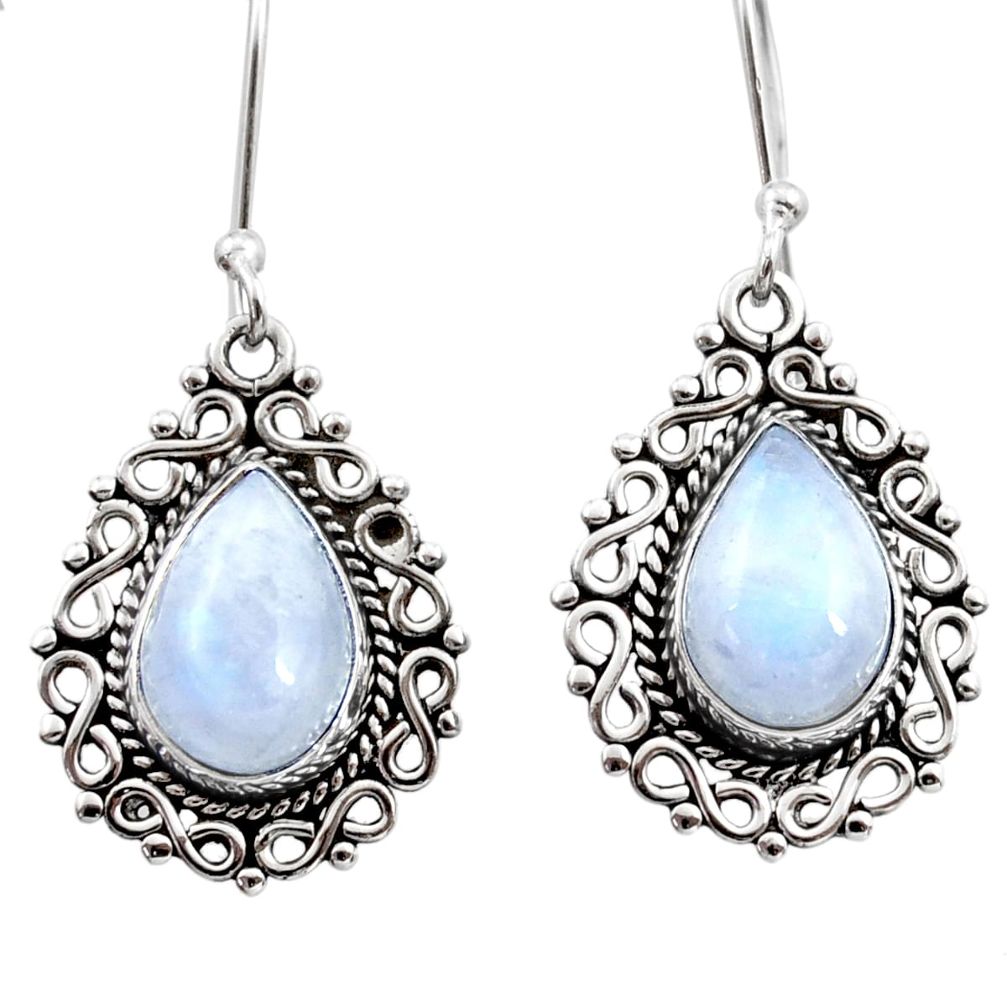 8.77cts natural rainbow moonstone 925 sterling silver dangle earrings d41007
