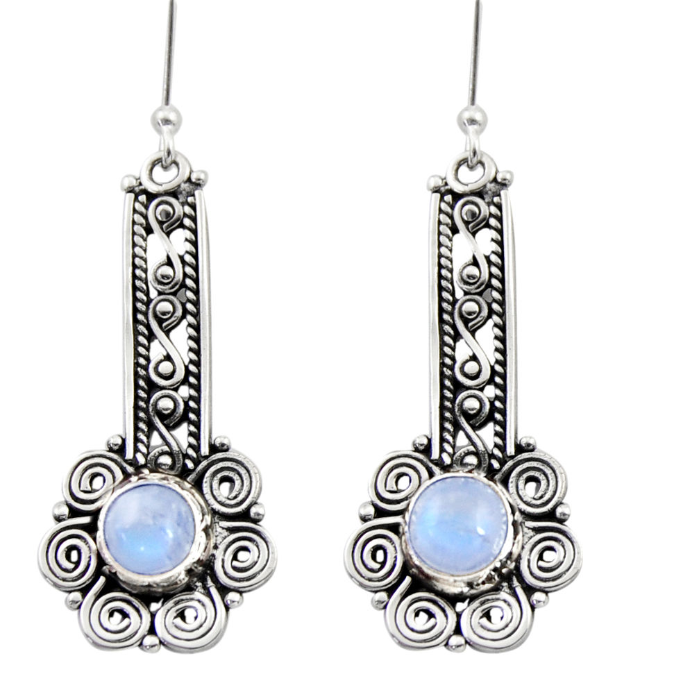 2.85cts natural rainbow moonstone 925 sterling silver dangle earrings d41037