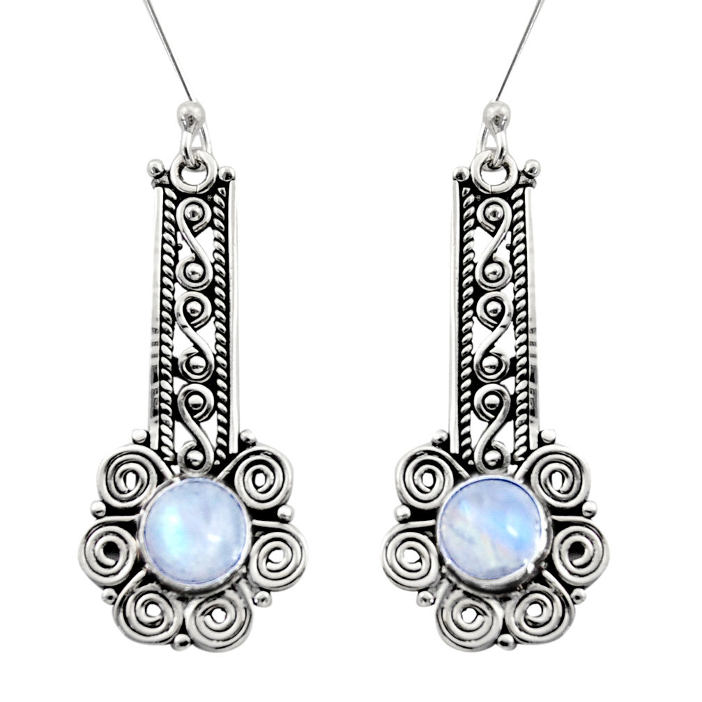 2.83cts natural rainbow moonstone 925 sterling silver dangle earrings d41058