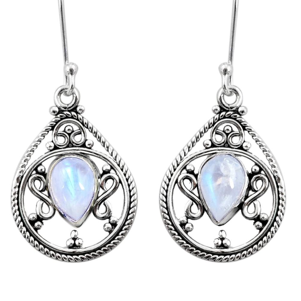5.36cts natural rainbow moonstone 925 sterling silver dangle earrings d41063