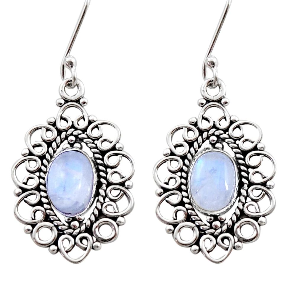 4.51cts natural rainbow moonstone 925 sterling silver dangle earrings d41067