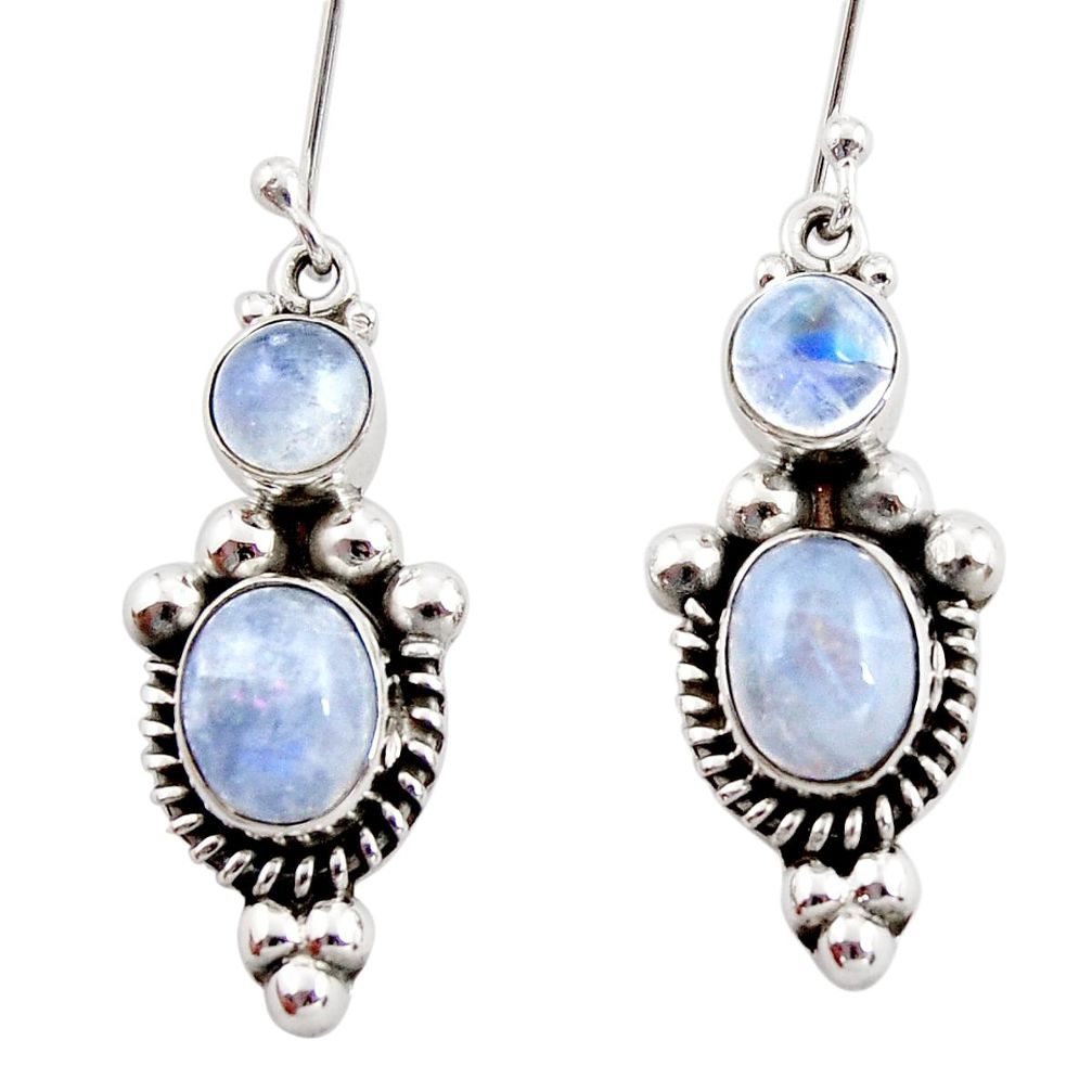 7.51cts natural rainbow moonstone 925 sterling silver dangle earrings d45805
