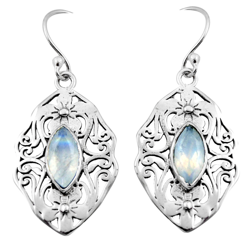 5.81cts natural rainbow moonstone 925 sterling silver dangle earrings d46871