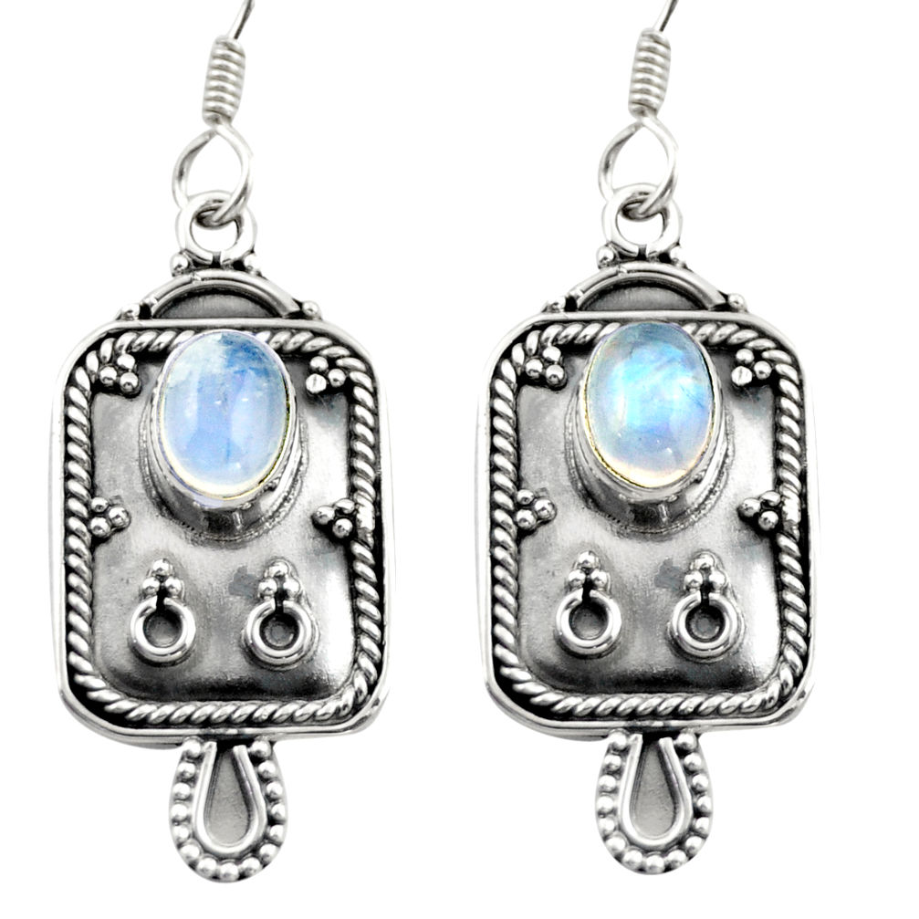 3.52cts natural rainbow moonstone 925 sterling silver dangle earrings d46938