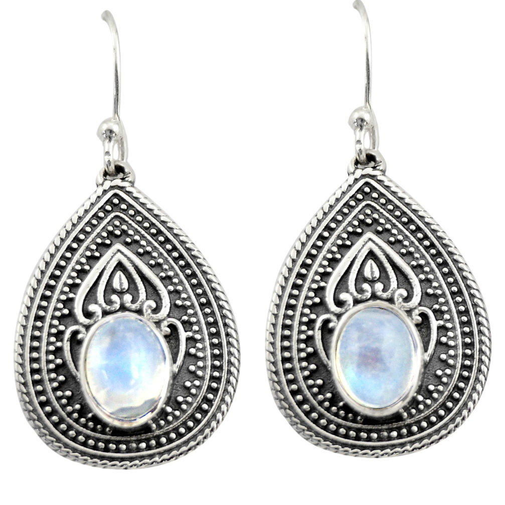 4.13cts natural rainbow moonstone 925 sterling silver dangle earrings d47060