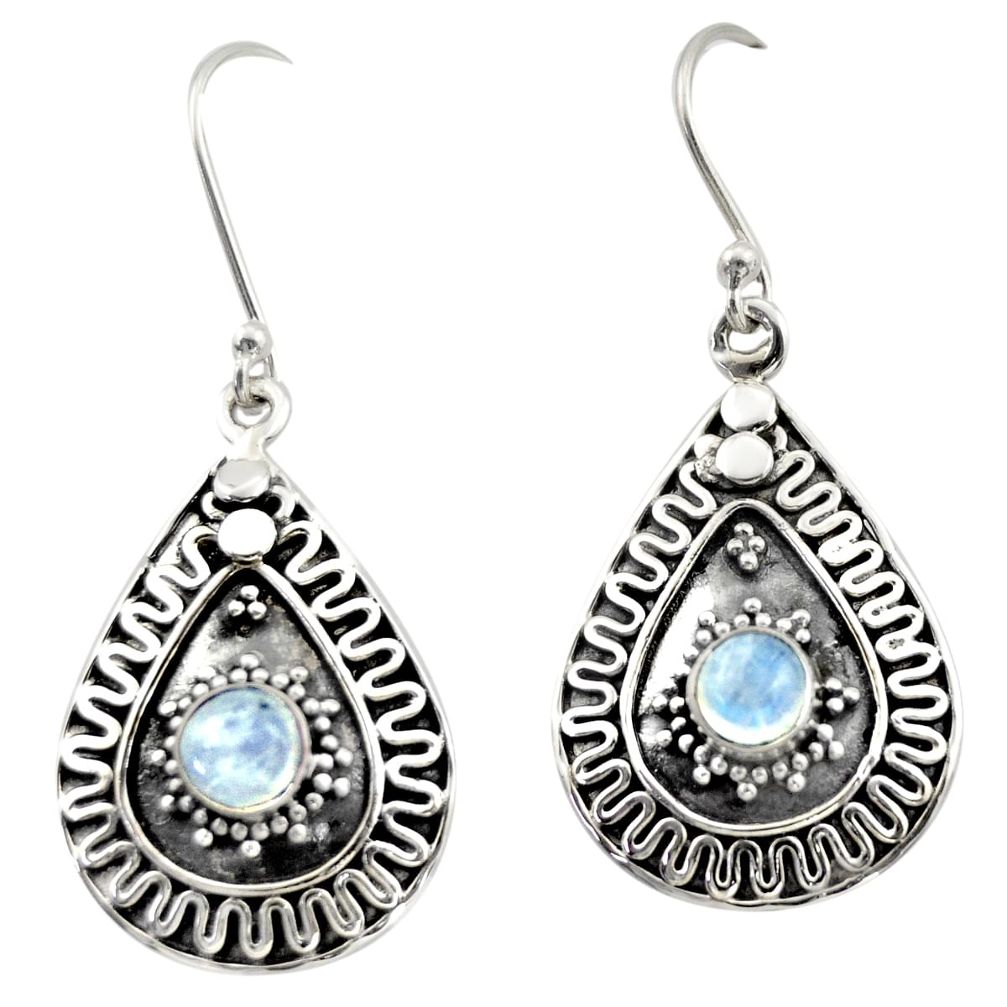 1.71cts natural rainbow moonstone 925 sterling silver dangle earrings d47079
