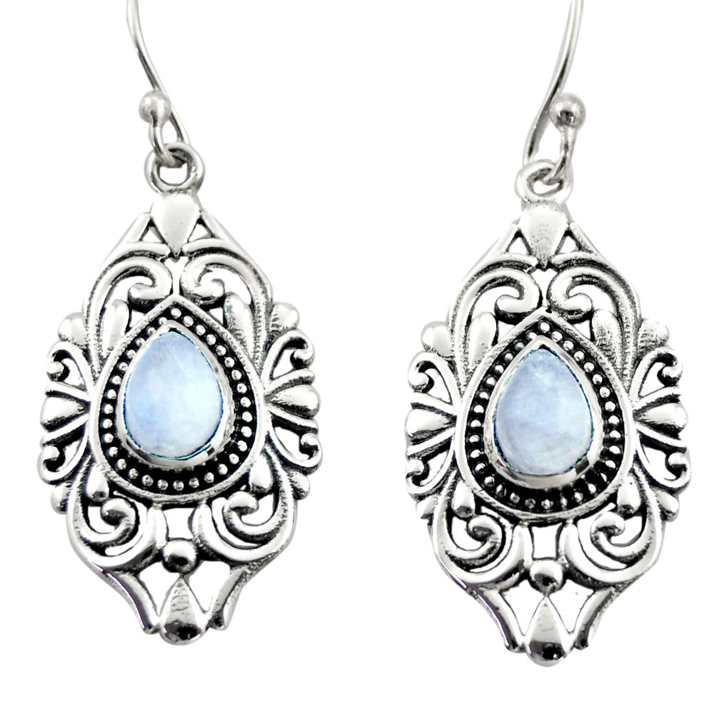 4.82cts natural rainbow moonstone 925 sterling silver dangle earrings d47118