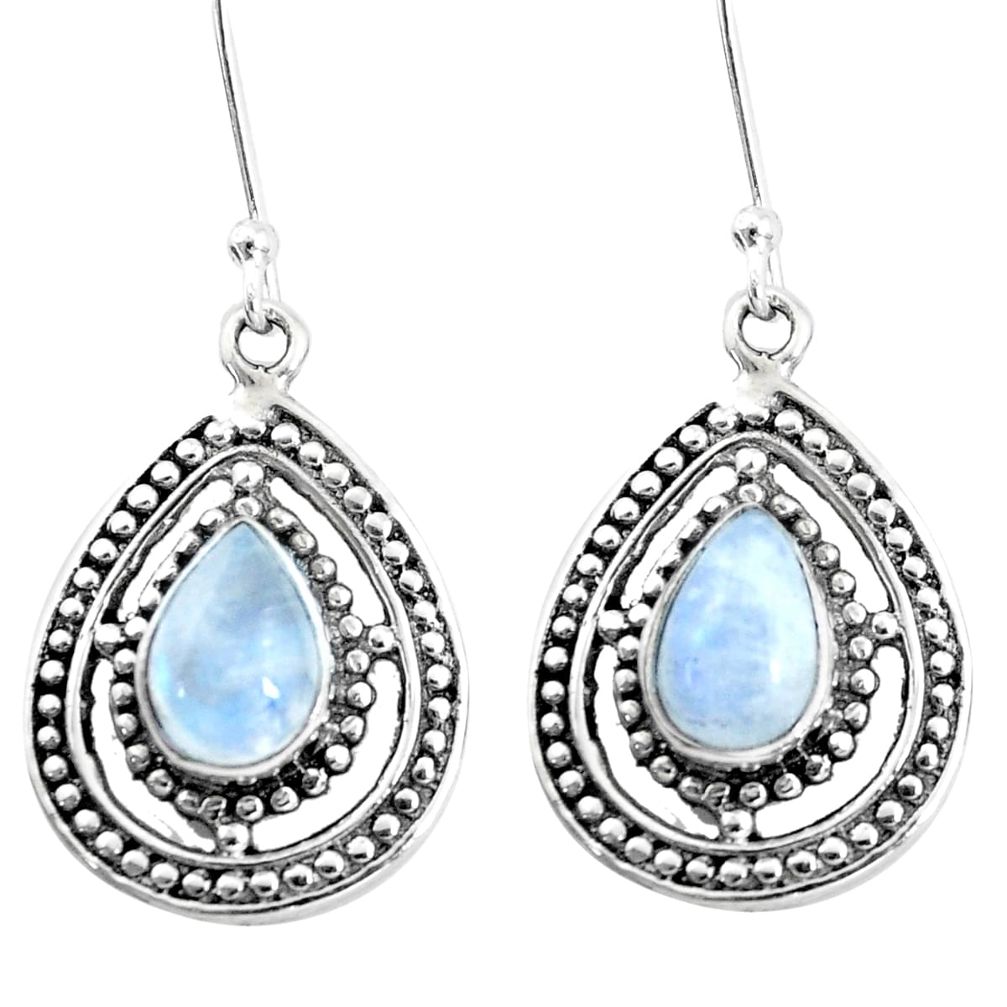 5.28cts natural rainbow moonstone 925 sterling silver dangle earrings p13214