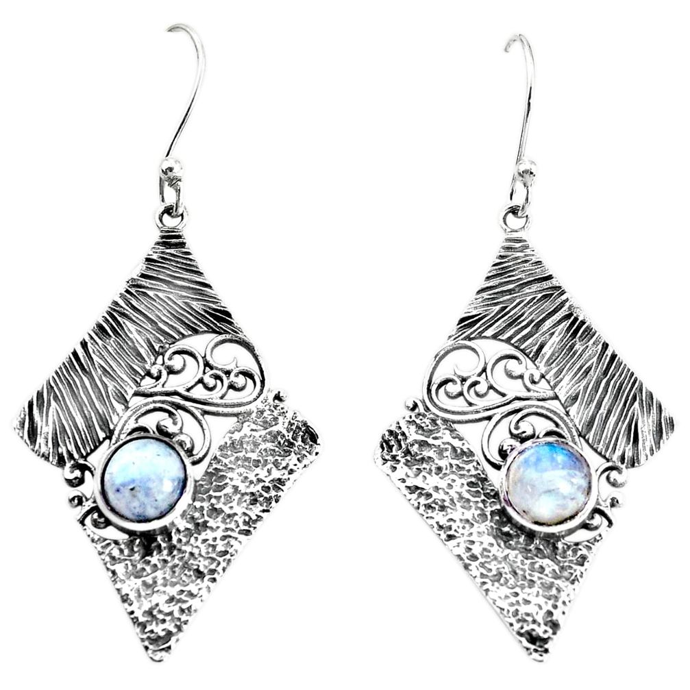 2.24cts natural rainbow moonstone 925 sterling silver dangle earrings p34381