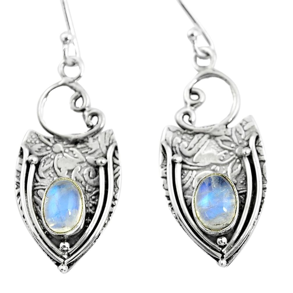 3.52cts natural rainbow moonstone 925 sterling silver dangle earrings p57617