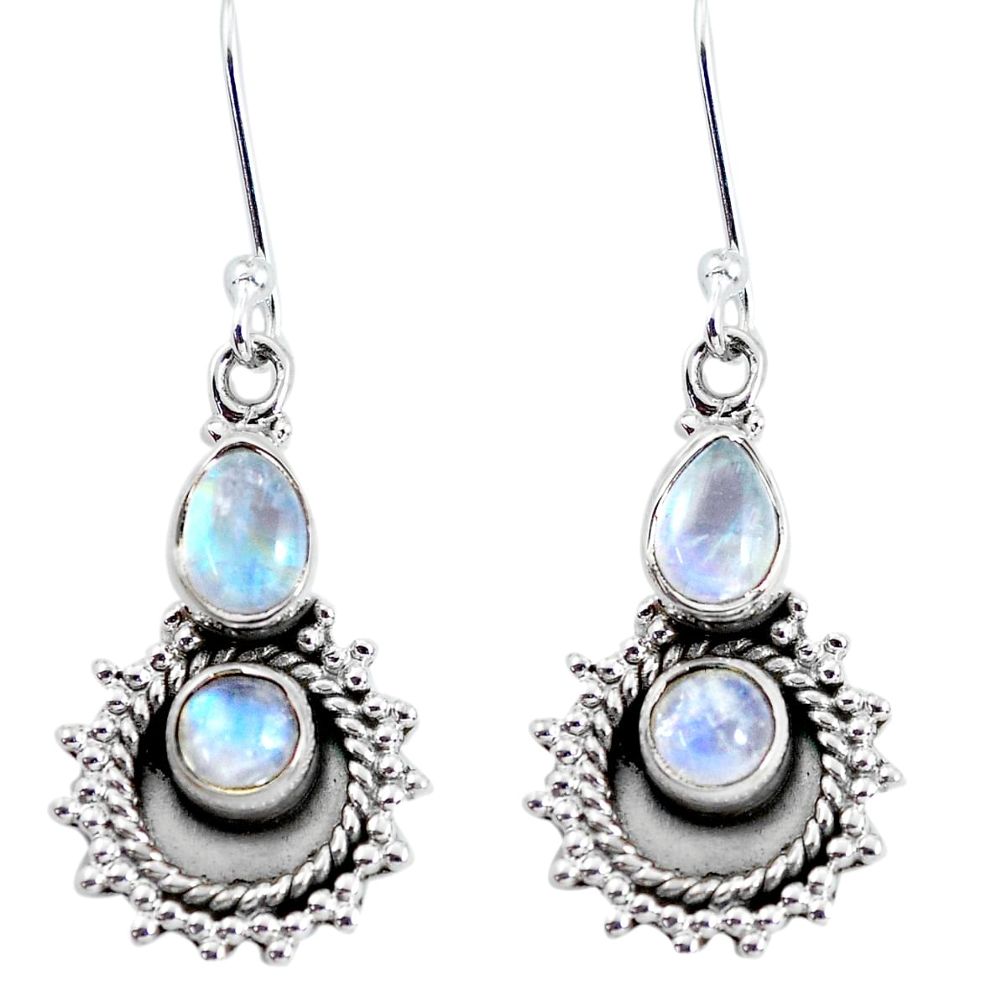 5.27cts natural rainbow moonstone 925 sterling silver dangle earrings p58231