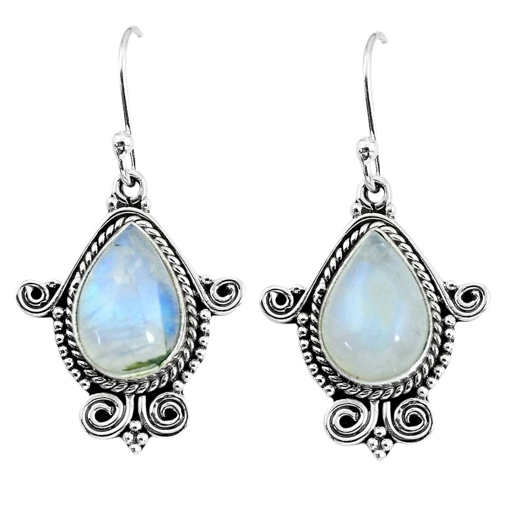 9.42cts natural rainbow moonstone 925 sterling silver dangle earrings p58276