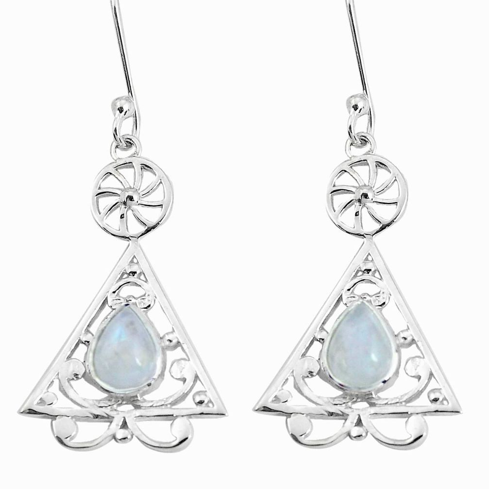 3.51cts natural rainbow moonstone 925 sterling silver dangle earrings p58380