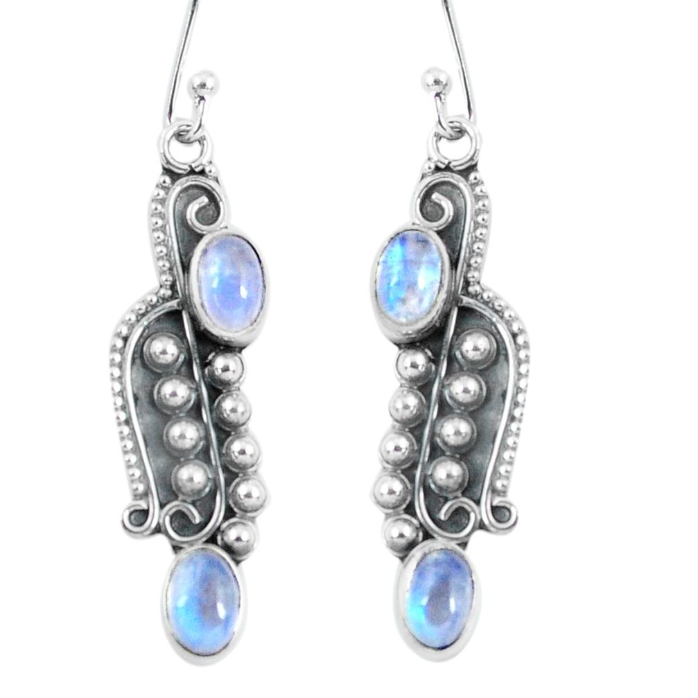 4.47cts natural rainbow moonstone 925 sterling silver dangle earrings p59977