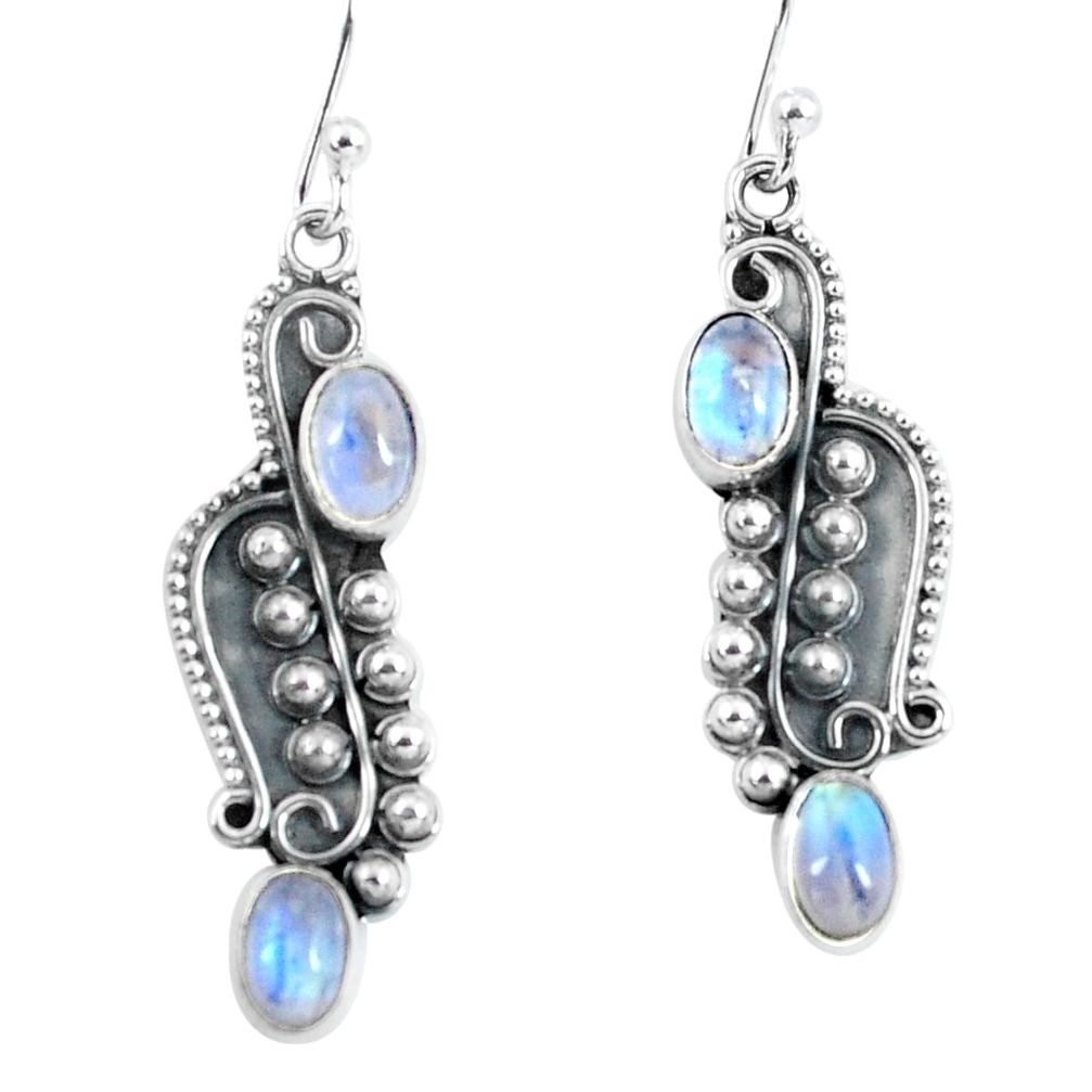 4.71cts natural rainbow moonstone 925 sterling silver dangle earrings p59979