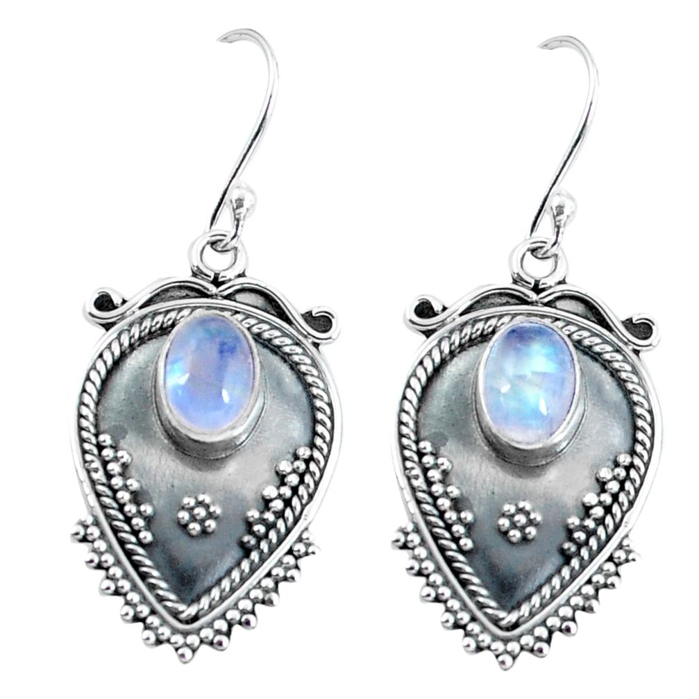 3.52cts natural rainbow moonstone 925 sterling silver dangle earrings p60099