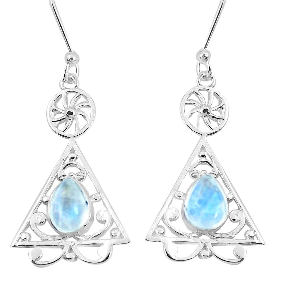3.33cts natural rainbow moonstone 925 sterling silver dangle earrings p60740