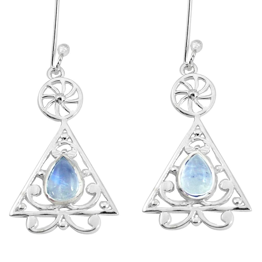3.01cts natural rainbow moonstone 925 sterling silver dangle earrings p60865