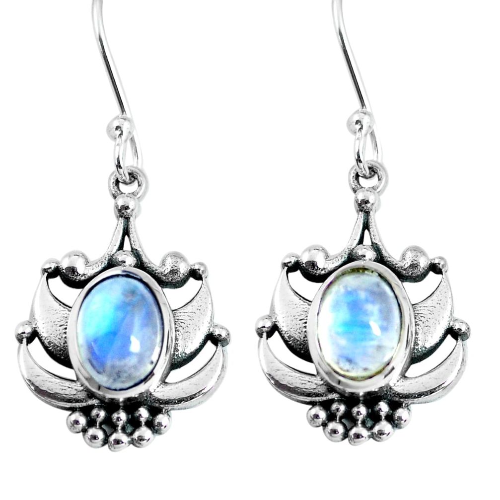 4.55cts natural rainbow moonstone 925 sterling silver dangle earrings p63886
