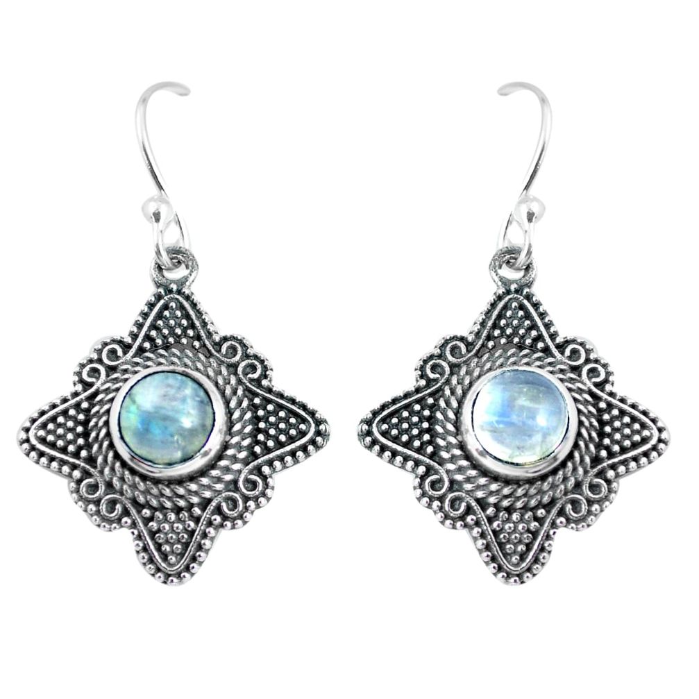2.73cts natural rainbow moonstone 925 sterling silver dangle earrings p63930