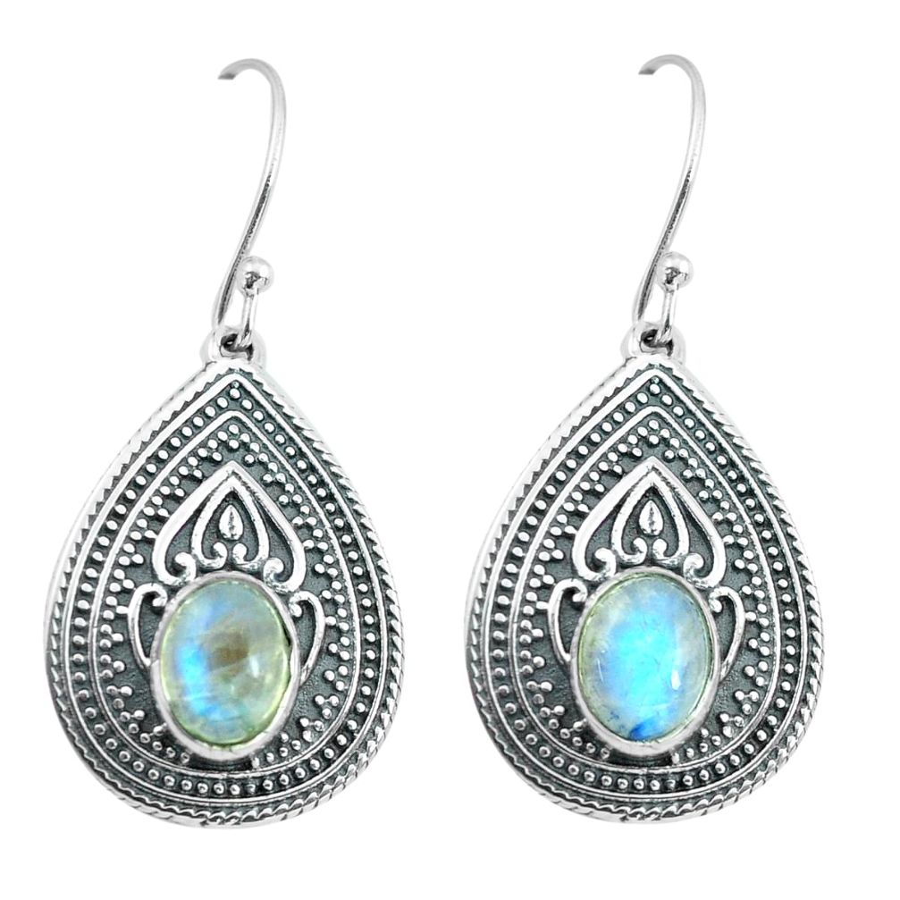 4.56cts natural rainbow moonstone 925 sterling silver dangle earrings p64936