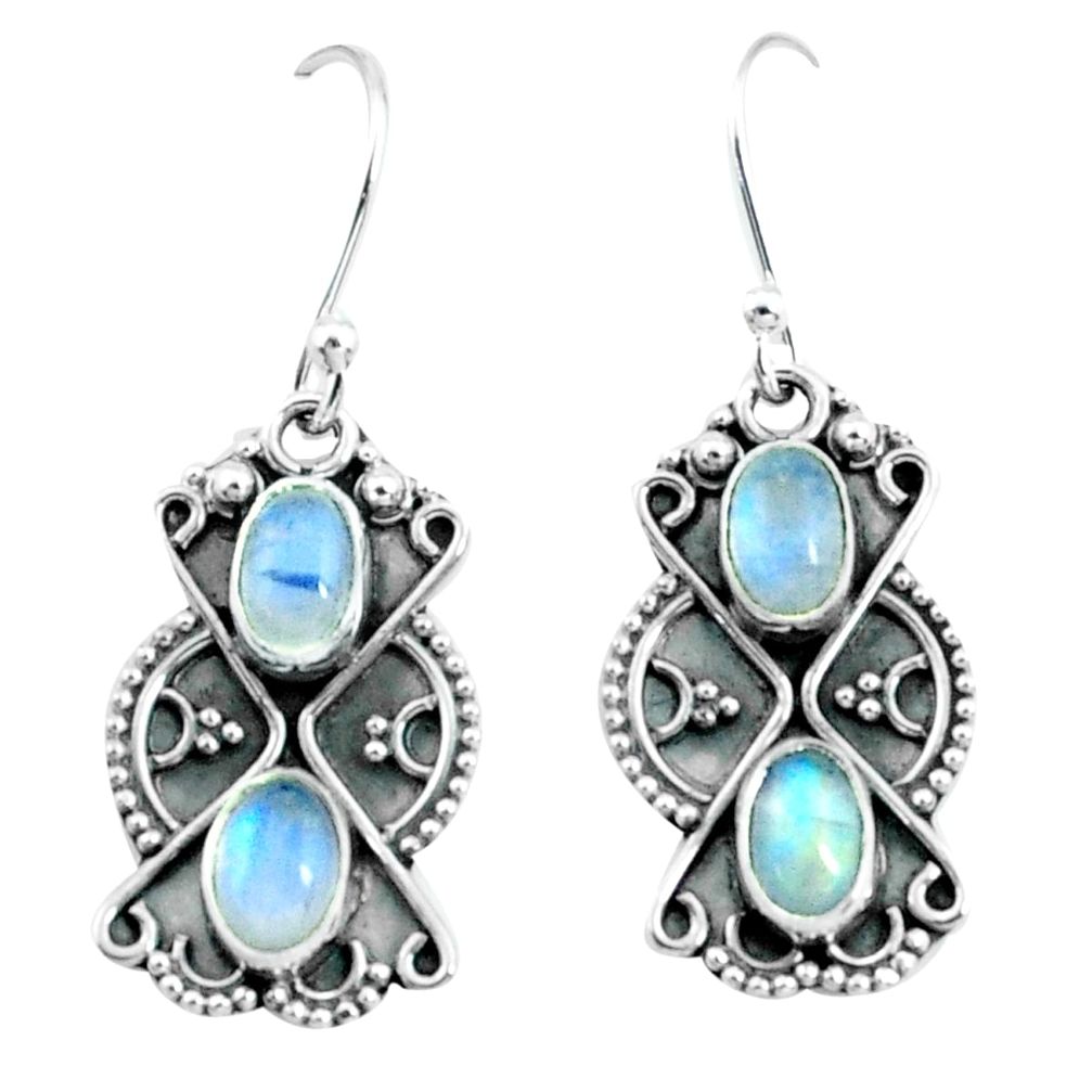 4.08cts natural rainbow moonstone 925 sterling silver dangle earrings p66552