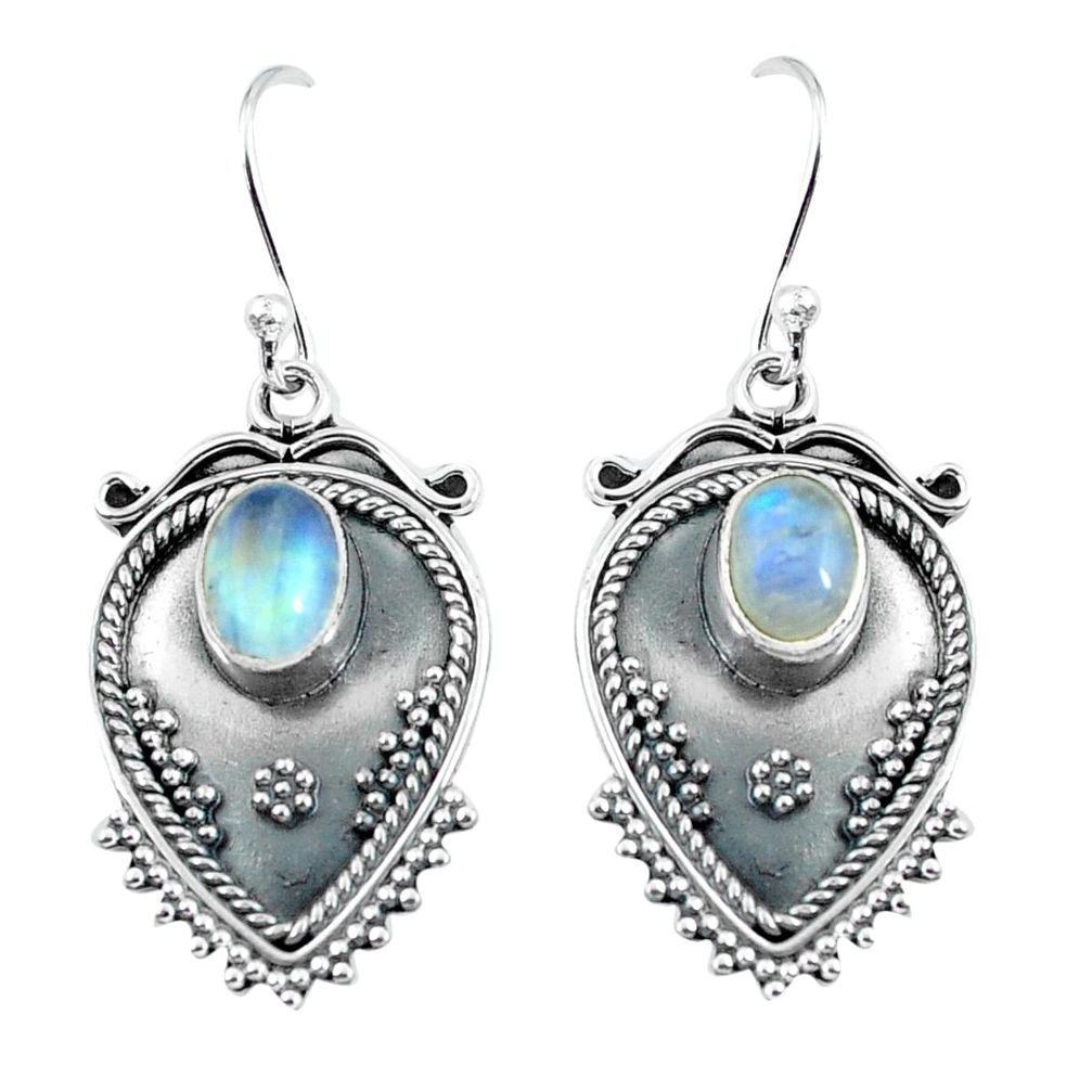 3.26cts natural rainbow moonstone 925 sterling silver dangle earrings p67987