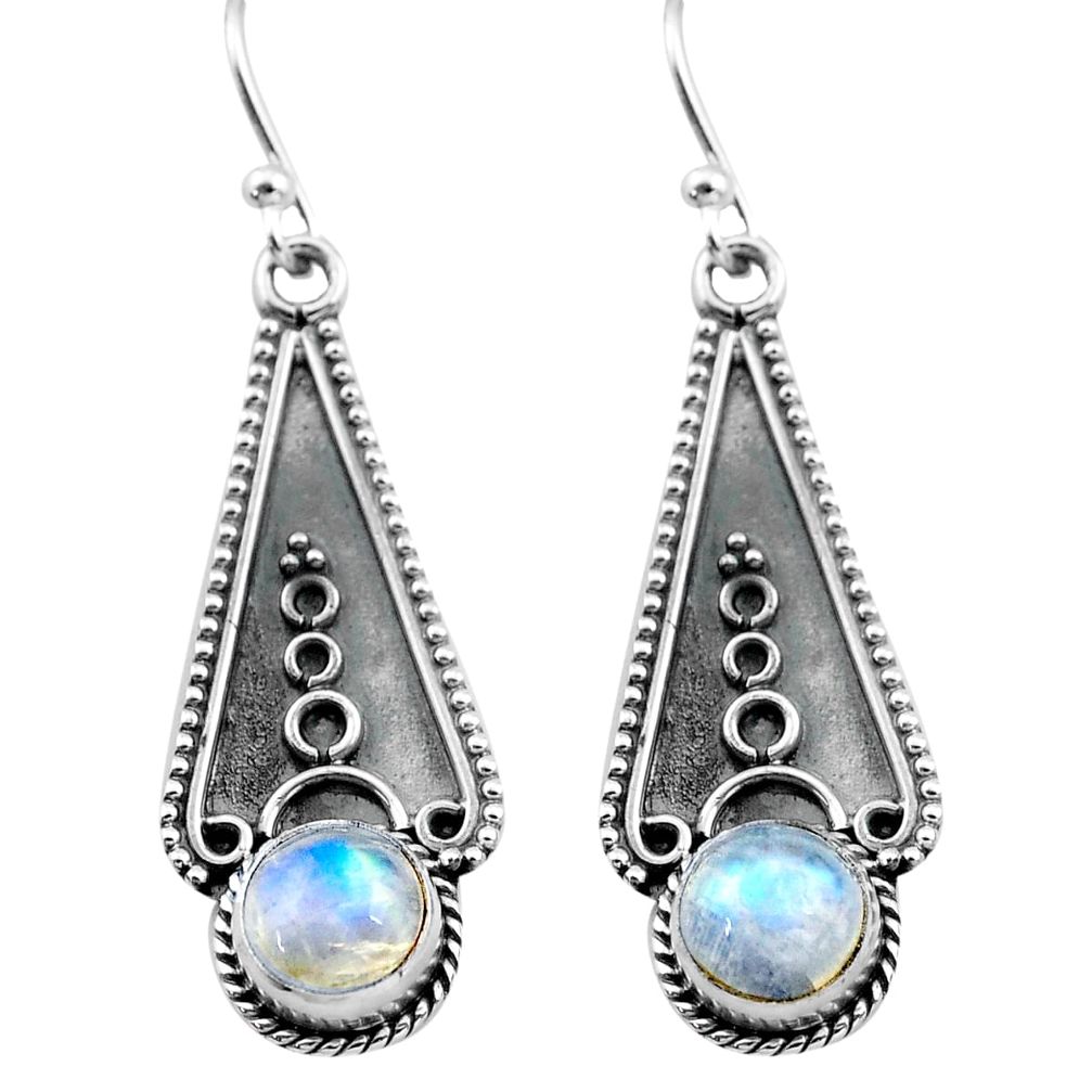3.08cts natural rainbow moonstone 925 sterling silver dangle earrings p81325