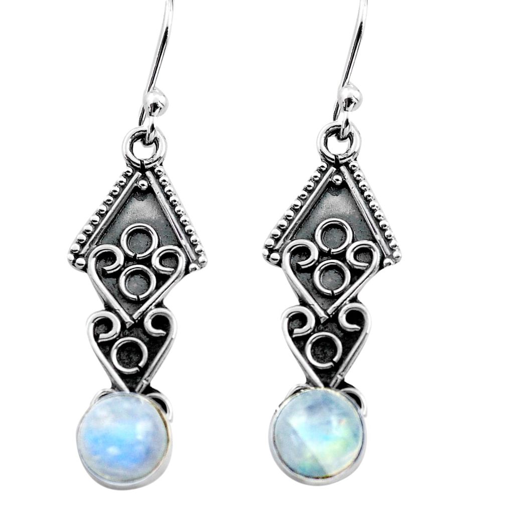 2.92cts natural rainbow moonstone 925 sterling silver dangle earrings p81365