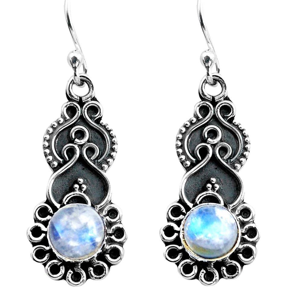 3.42cts natural rainbow moonstone 925 sterling silver dangle earrings p87521