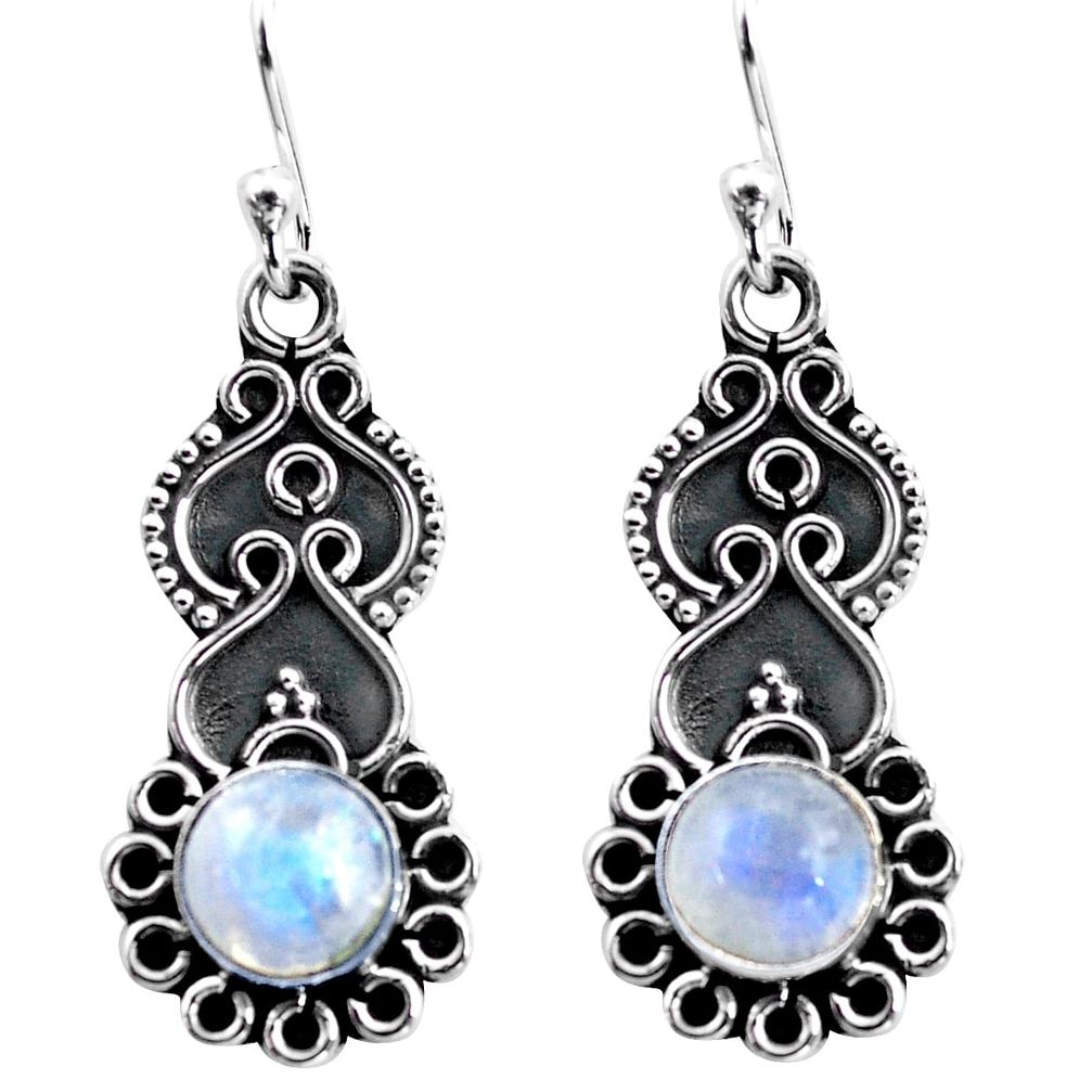 3.66cts natural rainbow moonstone 925 sterling silver dangle earrings p87522